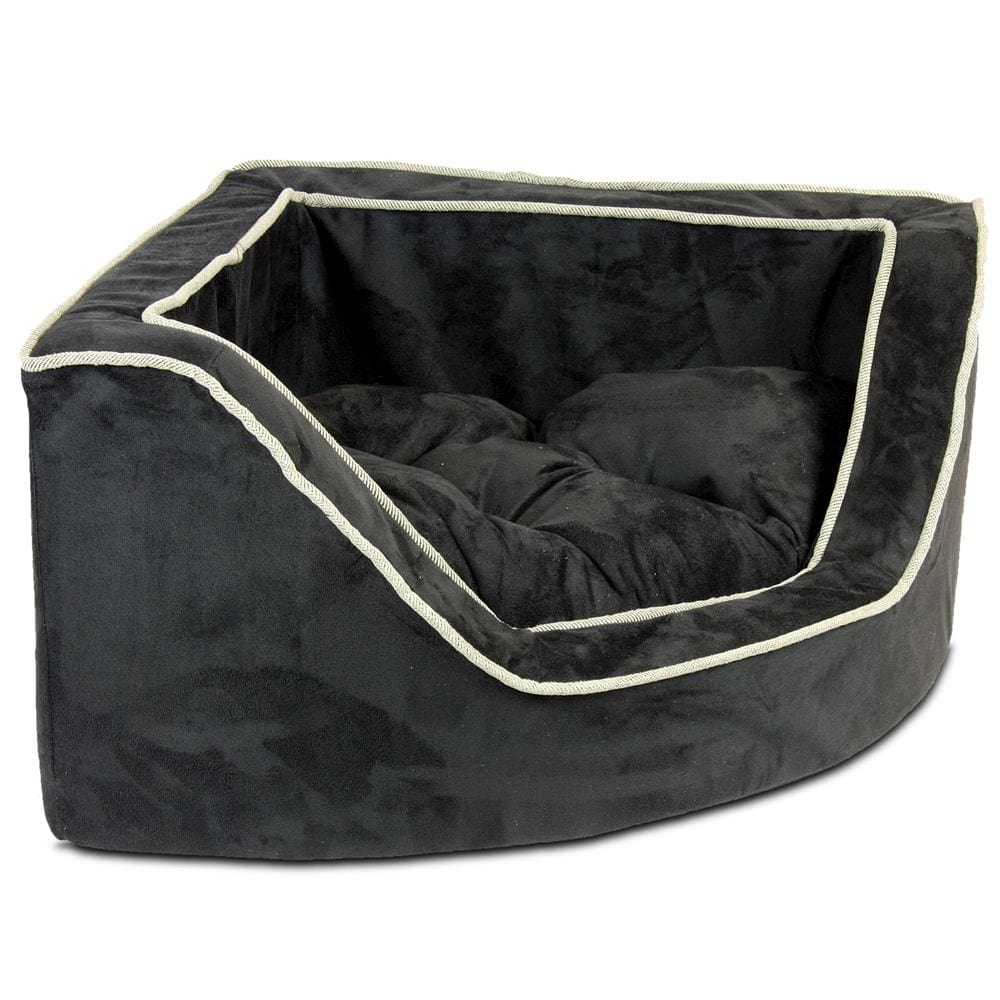 Snoozer Luxury Corner Pet Bed, Small, Black/Herringbone