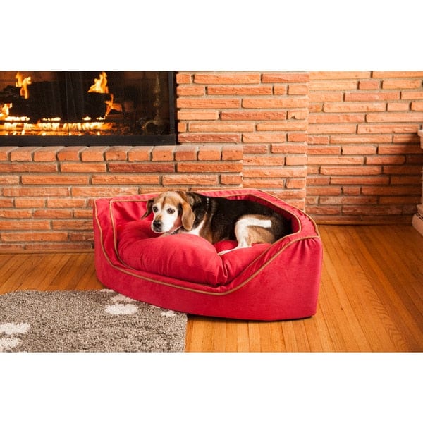 Snoozer Luxury Overstuffed Corner Dog Bed - Small - Red (16 L x 16 W x 12 H)