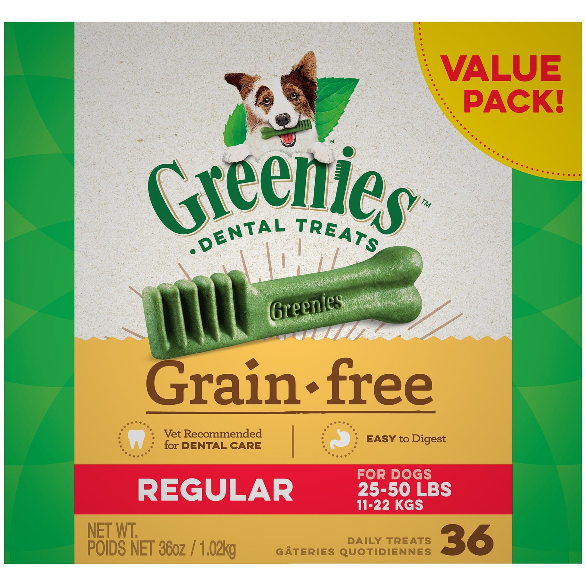 Greenies Grain Free Regular Size Dental Dog Treats, 36 oz. Pack (36 Treats)