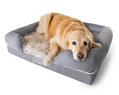 Paw Brands PupLounge Memory Foam Bolster Dog Bed & Topper, 36" L X 28" W, Medium/Large