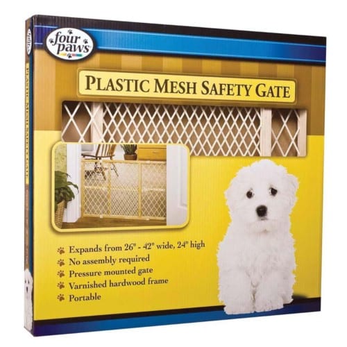 Four Paws Wood Frame Dog Gate With Plastic Mesh