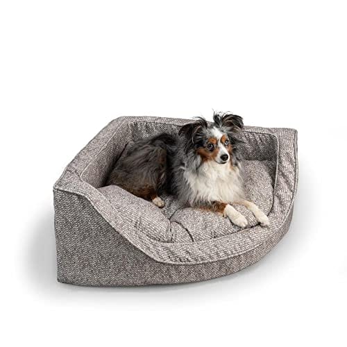 Snoozer Luxury Overstuffed Corner Dog Bed with Microsuede, Small - Merlin Linen (16 L x 16 W x 12 H)