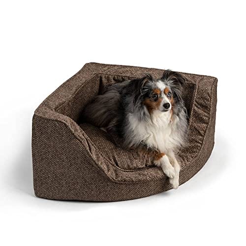 Snoozer Luxury Overstuffed Corner Dog Bed with Microsuede, Small - Merlin Camel (16 L x 16 W x 12 H)