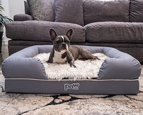 Paw Brands Pup Lounge Memory Foam Bolster Bed & Topper Dog Bed (X-Large - 44" L x 34" W x 10" H)