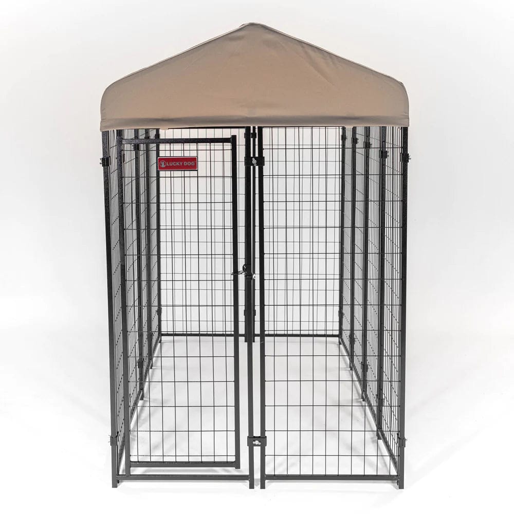 Lucky Dog Stay Series 4 x 8 x 6 Foot Khaki Roofed Steel Frame Villa Dog Kennel