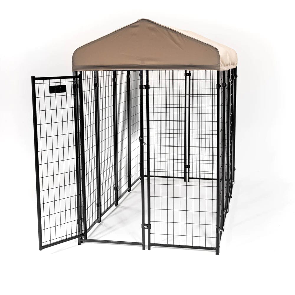 Lucky Dog Stay Series 4 x 8 x 6 Foot Khaki Roofed Steel Frame Villa Dog Kennel