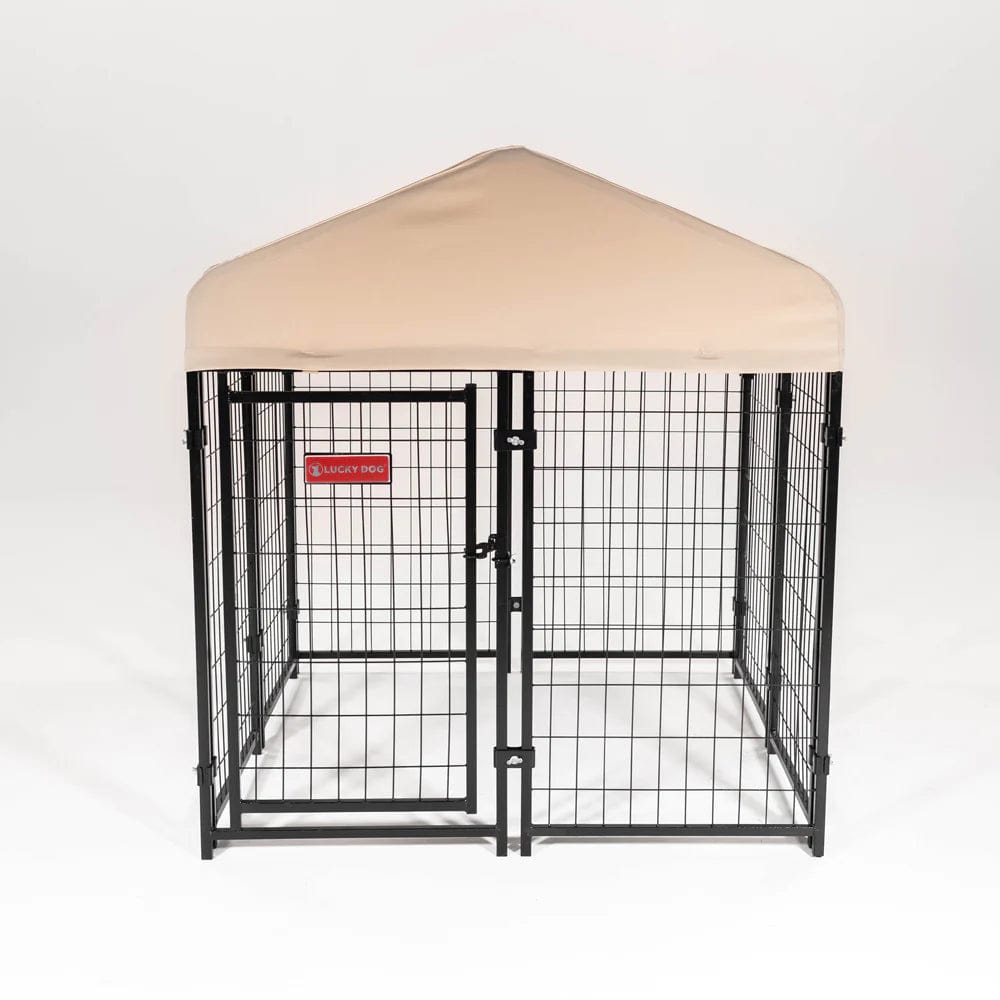Lucky Dog Stay Series 4 x 8 x 6 Foot Khaki Roofed Steel Frame Villa Dog Kennel