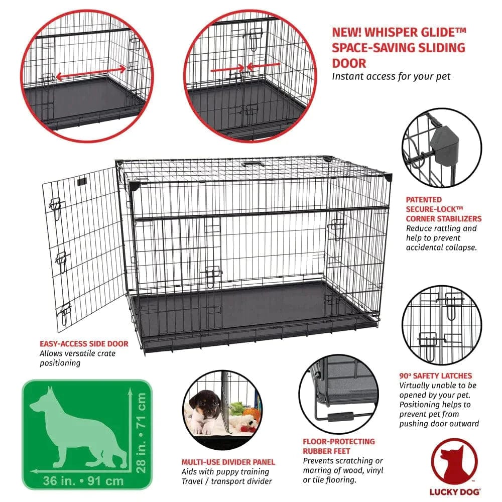 Lucky Dog Double-Door Dog Crate with Sliding Doors, 42" L X 28" W X 31" H, Large