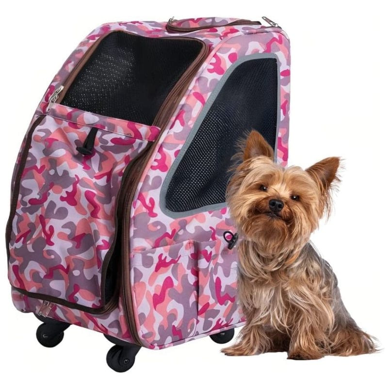 Petique Pink Camo 5-in-1 Pet Carrier, Medium, Pink / Black