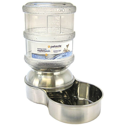 Petmate Stainless Steel Replendish Pet Waterer With Water Bottle and Steel Base,