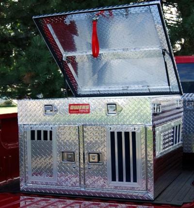 Owens Dog Box 55078 Hunter Series Double Compartment With Storage Shallow Standard Vents Diamond Tread Aluminum - 55078