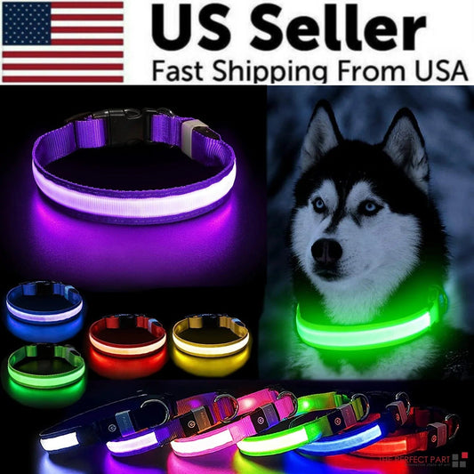 LED Adjustable Dog Collar Blinking Flashing Light up Glow Pets Safety Waterproof Media 1 of 25