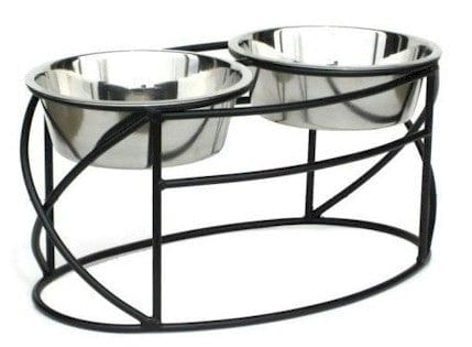 PetsStop Oval Cross Double Raised Feeder - Large/Black